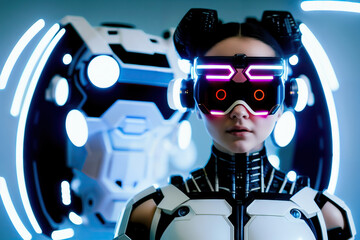 Female Cyberpunk with Mecha-Inspired Robotic Parts and Goggles Generative AI Photo