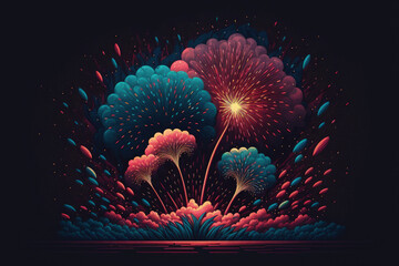 Fireworks display on a dark background. Generative AI