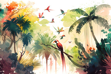 A unique illustration of birds in the tropics