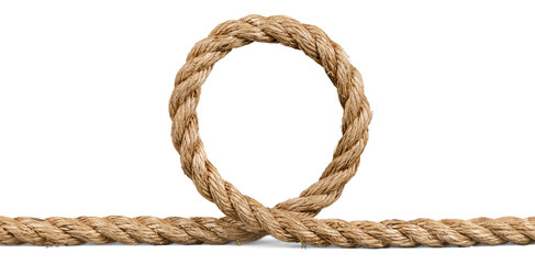 Tied  square knot, linen rope in the shape of a round