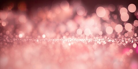 Rose gold glitter bokeh background. Unfocused shimmer pink. Crystal droplets wallpaper. Spring Velentine's Day