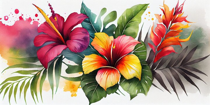 Tropical flowers watercolor by generative AI