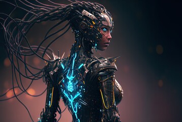 A Fierce, Strong Female Humanoid Robot - Fictional Character - Digitally Created with Generative AI