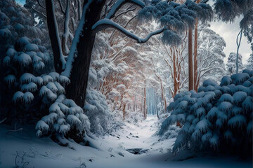 Winter in forest mountain landscape