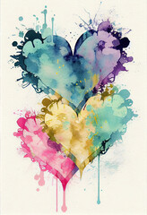 Abstract watercolor painting Hearts Reverse Coloring Page Generative AI Art
