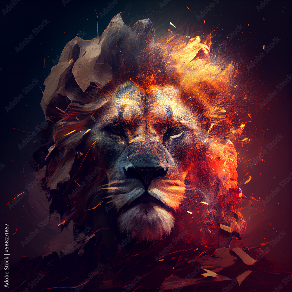 Sticker Volcanic lion head generative ai