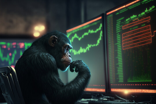 monkey analyzing stock exchange charts, generative ai