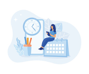 Schedule planning illustration. Characters managing work tasks and deadline time using calendar. Time management and organization concept.flat vector illustration