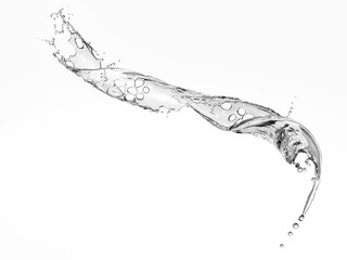 Clear water splashing on white background.3d rendered