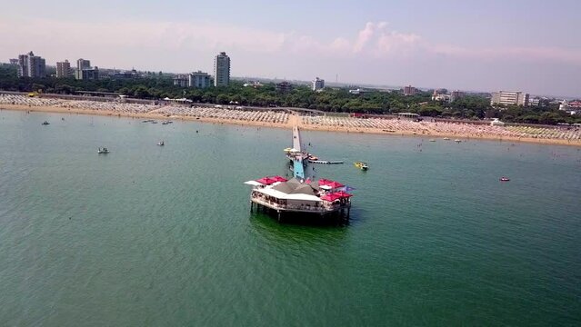 aerial drone shot of lignano beach