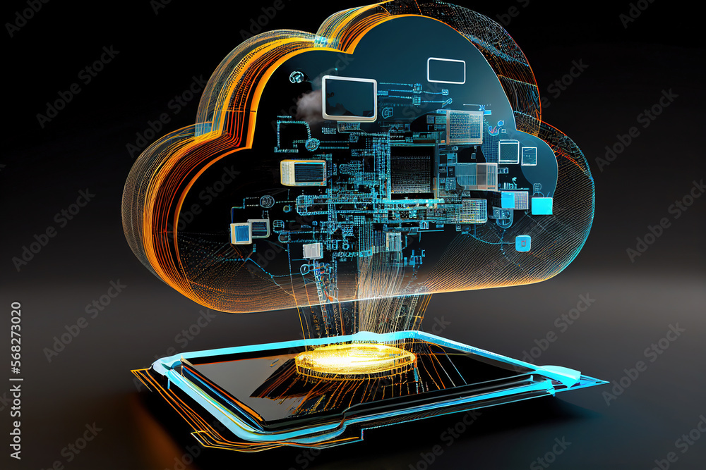 Poster conceptual illustration of cloud computing's vast network