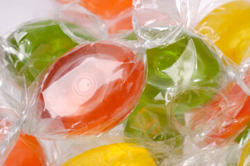 Colorful hard candy wrapped in cellophane wrappers