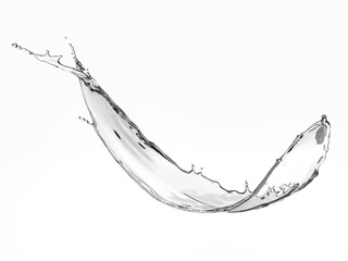 Clear water splashing on white background.3d rendered