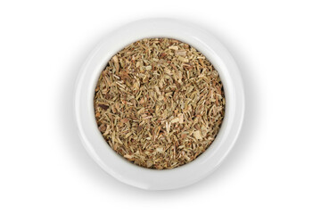 Asian colorful spices in white ceramic plate