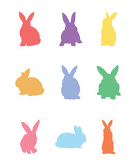 Silhouettes of cute bunnies on white background