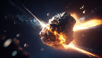 Epic asteroid explosion in space to save the world from extinction generative AI