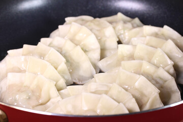 フライパンに並んだ手づくり餃子