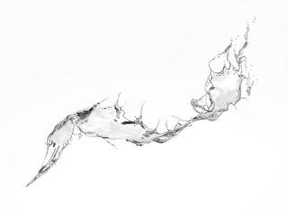 Clear water splashing on white background.3d rendered