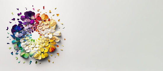 Fototapeta na wymiar Colourful rainbow flower petals on a white background created with generative AI