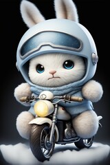 Fototapeta na wymiar white cat wearing a helmet riding a motorcycle. generative ai.