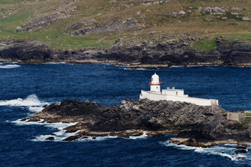 Cromwell Point Lighthouse, Valentia Island, Ireland, set inside 1650s Cromwell period Fort Fleetwood commanding the north entrance to Valentia Harbour