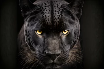 Foto op Plexiglas Black panther portrait, with the wild cat gazing directly into the lens. Silent assassin. Looks scary. Generative AI © 2rogan