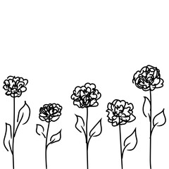Vector template with simple hand-drawn lines flowers.