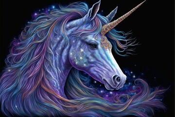 Naklejka na ściany i meble painting of a unicorn with a long mane. generative ai.