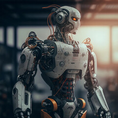 A humanoid robot performing tasks in a factory
