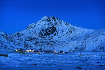 Fototapete Rund Winter sunset in Haukland Beach (Lofoten, Norway) © Sergi_Boixader