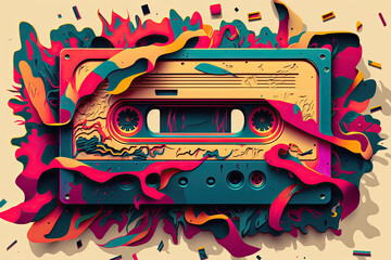 Vintage colorful cassette tape illustration