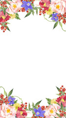 水彩で描いた和風の花の縦型フレーム