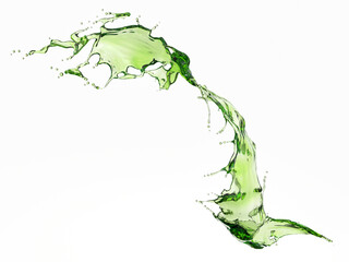 Clear green water splashing on white background.3d rendered