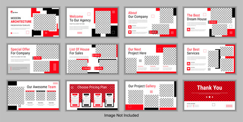 Modern architecture business powerpoint presentation slides template set or minimal real estate portfolio brochure design