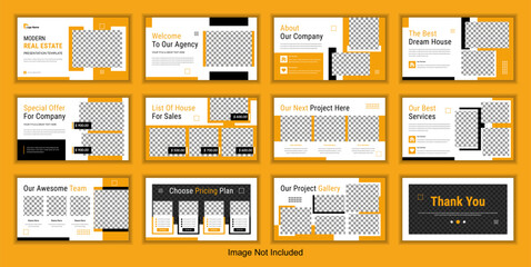 Modern real estate powerpoint presentation slides template set or minimal architecture portfolio brochure design. - obrazy, fototapety, plakaty