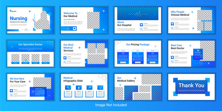 Nursing Medical Powerpoint Presentation Slide Template Design Set Or Minimal Hospital Business Brochure Template. 