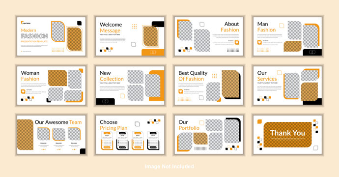 Modern fashion powerpoint presentation slides template set or stylish fashion brochure design. 