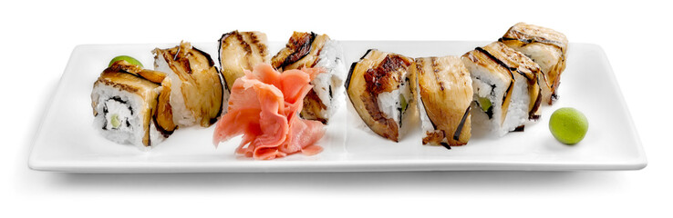 Maki-sushi on black plate