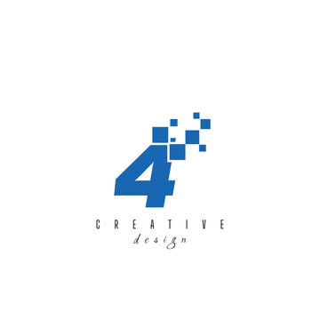 Initial Letter 4 four Digital Pixel Logo Design. Geometric Shape with Square Pixel Dots. Usable for Business and Technology Logos