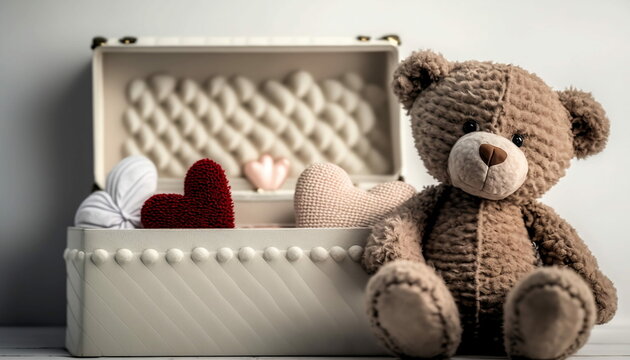 Romantic images for Valentine's Day with bears, chocolates, roses, hearts. Generated by AI.
