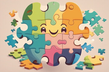 Puzzle Character Cartoon Vector, Cute Puzzle Character Illustration, Colorful Puzzle Print, Child Art, Baby Puzzle Poster
