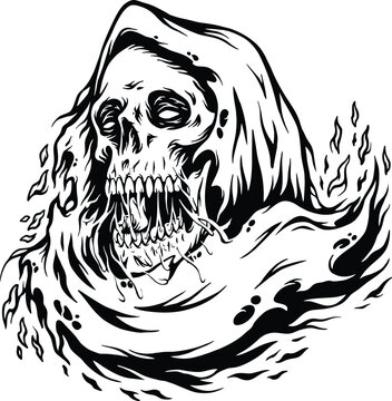 Monster skull horror grim reaper cartoon silhouette Vector for your work Logo, mascot merchandise t-shirt, stickers and Label designs, poster, greeting cards advertising business company brands