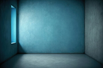 Background of an empty room with a blue concrete wall. Generative AI