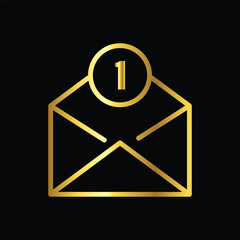 gold E mail, envelope icon  vector illustration design logo template flat style trendy collection