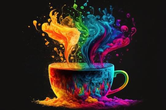 coffee rainbow, LGBTQIA+, colors, a cup of coffee tea with a rainbow, generative by AI