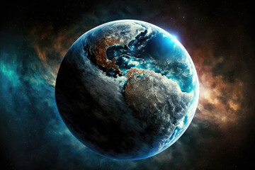 Naklejka na ściany i meble Earth and galaxy. Elements of this image furnished by NASA. Generative AI