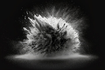 White dust explosion on a black background. Generative AI