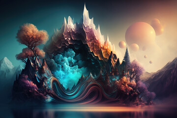 Fototapeta premium Dreamy forms and colors are used as a backdrop in this abstract art background design. Fantasy Realms. Generative AI