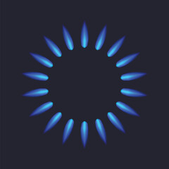 Blue fire icon. Symbol  of burning natural gas. Vector illustration isolated on a dark background