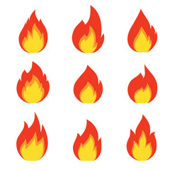 Collection of colorful fire icons. Vector illustration isolated on a white background